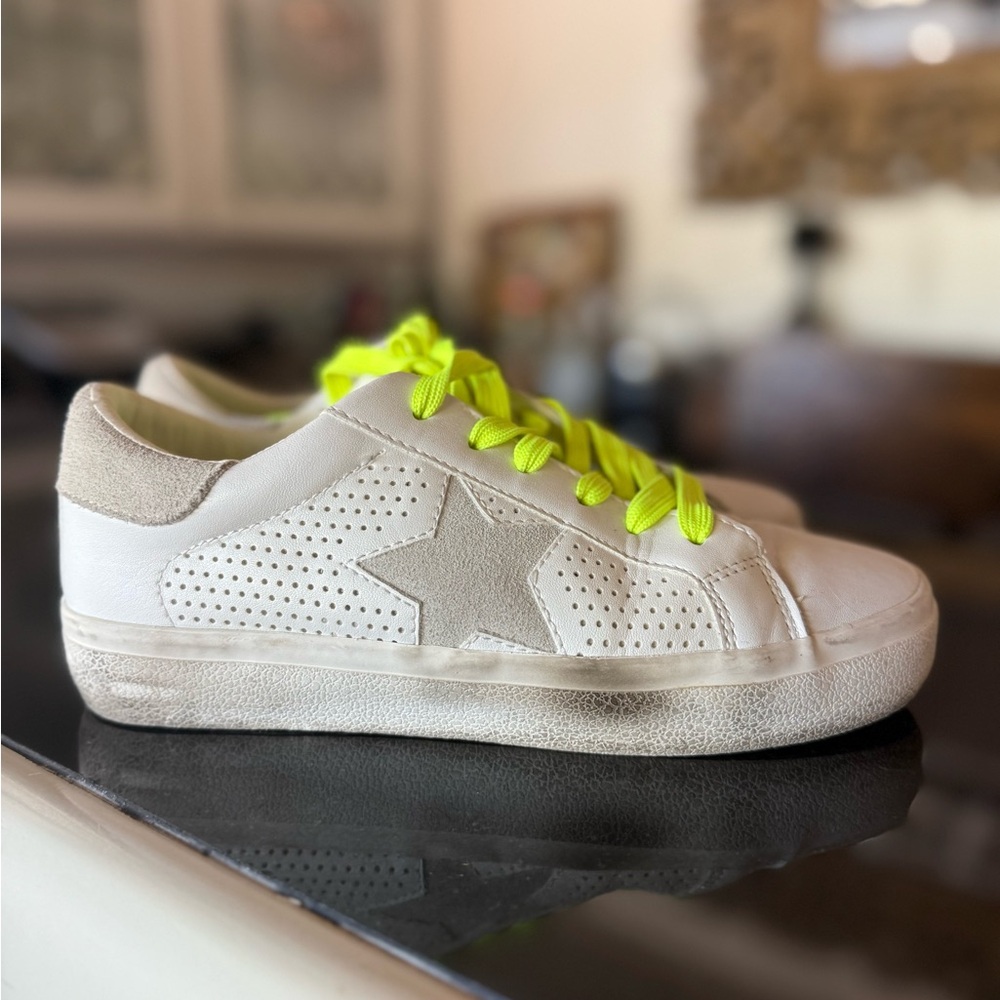 Steve Madden White Star Sneakers with Neon Laces